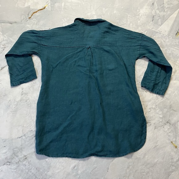 Mep Meli Linen Shirt Womens Sz Medium Button Up Roll Tab Sleeve Lagoon lock - Picture 3 of 6